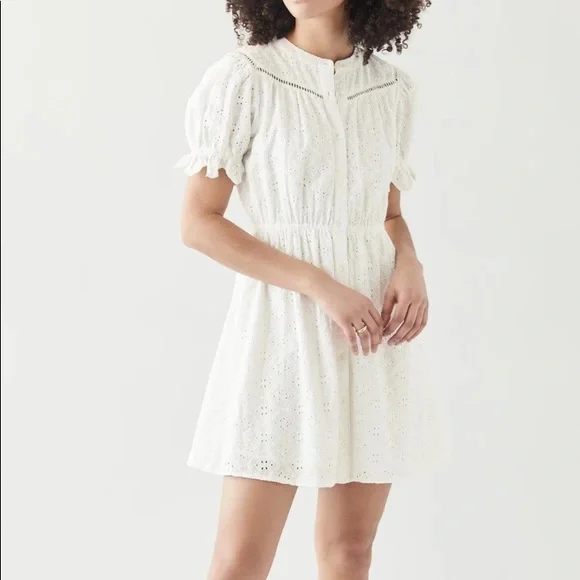 BA&SH White Embroidered Eyelet Beky Dress NWT 100% Cotton White Dress - Picture 2 of 16